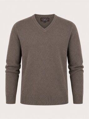 Black Brown 1826 Lambswool Blend V-Neck Sweater Brown Large Classic Casual Fall